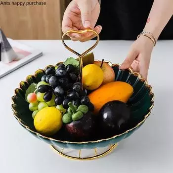 Wrought Iron Ceramic Fruit Plate Candy Snack Tray Salad Bowl Dessert Bowl Cake Stand Dim Sum Plate Fruit Dish Decorative Plates
