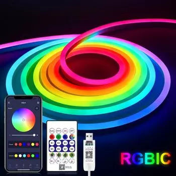 WS2812 RGBIC Neon RGB светодиодная лента с регулируемой яркостью 5 В USB светодиодная неоновая вывеска лента умное приложение Bluetooth управление подсветка декор комнаты 1M
