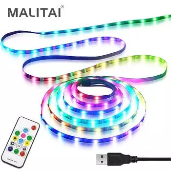 WS2812B RGB 5050SMD Индивидуальная адресная светодиодная пиксельная лента Dream Полноцветный IP20 Неводонепроницаемый светодиодный экран Светодиодная настенная гибкая черная печатная плата USB-светодиодный светильник