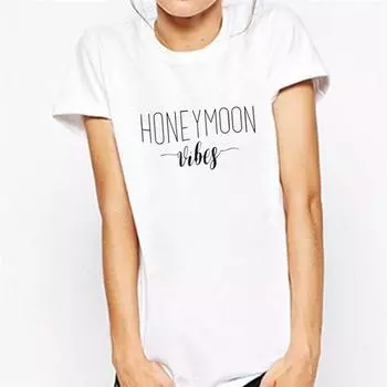Wt0116 Arrive Letter Tee Honeymoon Vibes футболка для женщин свадебные топы S белый
