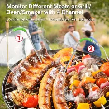 WT308 Четырехканальный умный пищевой термометр, термометр для мяса, кухонный термометр для барбекю с низким чёрный