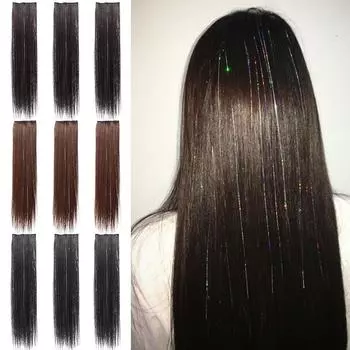 WTB 3шт. Лазерный парик из искусственных волос, женский серебристый шелковый длинный прямой парик из трех частей из химического волокна