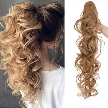 WTB 70 см синтетический парик на клипсе, высокий хвост, парик, большая волна, хвост, вьющиеся волосы, натуральный женский зажим для рта тигра