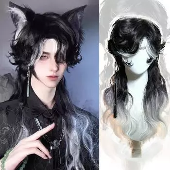 WTB Бело-золотой синтетический парик с эффектом водной ряби, женский готический стиль, серия Dark Fairy Tale, челка, белый золотой струйный длинный парик 50CM