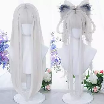 WTB Белый Длинный Прямой Синтетический Парик Женский Элегантный И Свежий Лолита Прямые Волосы Косплей Парик Для Вечеринки 70CM