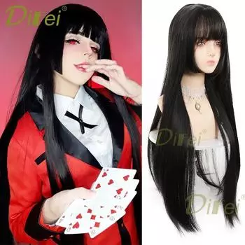 WTB черный длинный прямой синтетический парик женский модный прямой парик челка лолита вечеринка хэллоуин длинный прямой парик 90CM