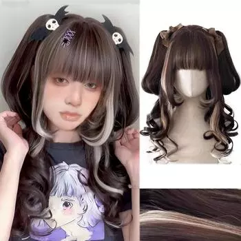 WTB Длинные вьющиеся волосы двойной хвост синтетический парик женский модный милый выбор окрашенный Хэллоуин Лолита двойной хвост длинный кудрявый парик 60cm