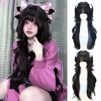 Длинные вьющиеся волосы WTB Lolita синтетический парик женский натуральный длинный вьющийся парик JK Girl длинные волосы модный парик с яркими акцентами 65CM