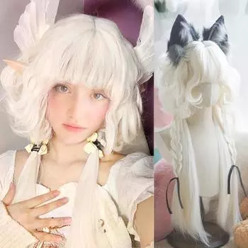 WTB Длинные вьющиеся волосы Синтетический парик Женская Лолита Голова медузы Изысканные вьющиеся волосы Молочно-белый сладкий длинный вьющийся парик из волос 75CM