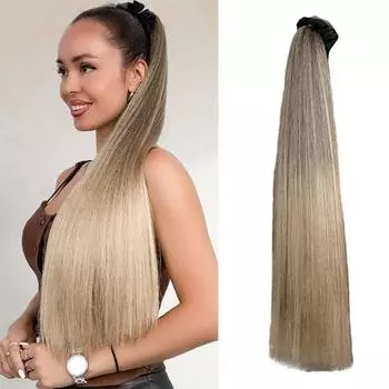 WTB Длинный хвост Синтетический парик Женские натуральные прямые волосы Удлиненный хвост Повседневный высокий хвост Эластичный парик с косой 70CM