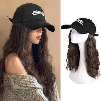 WTB Fashion Baseball Cap Синтетический парик Один женский летний длинный волос Натуральный модный ленивый шерстяной рулон Регулируемый парик для бейсболки
