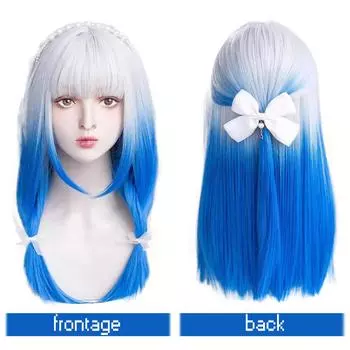 WTB градиент прямые волосы синтетические длинные волосы парик серый градиент синий Лолита Красота повседневная девушка косплей рождественская вечеринка парик 60CM