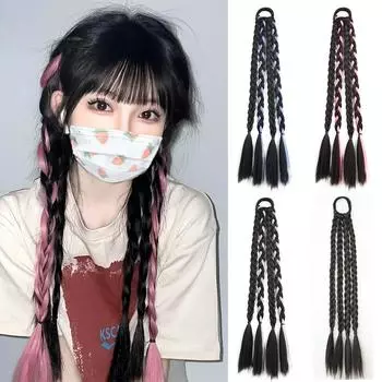 WTB Highlights Ponytail Синтетический парик Женский конский хвост Натуральный закрученный длинный косичка Highlights Боксерский парик с косичкой Парик с косичкой Fishbone