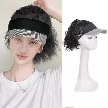 WTB Houndstooth Hat Wig Synthetic Wig Hat One Female Fashion Ponytail Wool Curly Hair Houndstooth Hat Baseball Cap Wig
