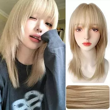 WTB Короткий прямой синтетический парик для волос, женский, светло-золотой, с челкой, на ключицу, для повседневной носки, в стиле Лолиты, для рождественской вечеринки в стиле косплея 45cm