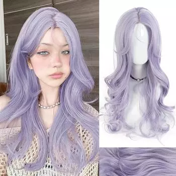 WTB Лоб кружево большая волна синтетический парик женский пушистый гладкий серый фиолетовый праздничный косплей ежедневный большая волна длинные волосы парик 70CM