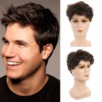 WTB мужской синтетический короткий парик короткий головной убор мужской парик покрывает облысение пушистый химический волокнистый головной убор 10CM