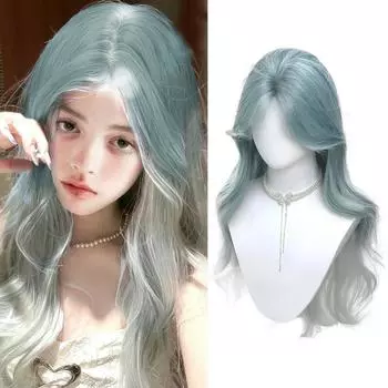 WTB Mint Blue Gradient Curly синтетический парик женский Лолита элегантный ежедневный свежий пушистый мятно-синий градиент восемь челок длинный кудрявый парик 70CM