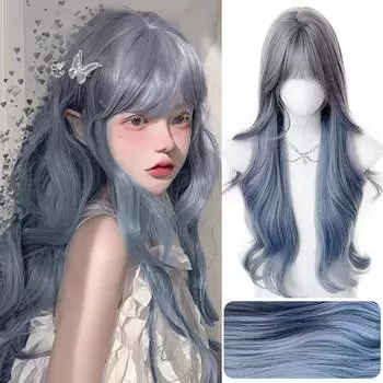 WTB серый блики синий синтетический парик женский длинные вьющиеся волосы женский красивый Лолита длинные вьющиеся волосы косплей рождественский вечерний парик 65CM
