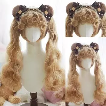 WTB шерстяной вьющийся парик Лолита синтетический женский натуральный пушистый вьющийся хвост с челкой рождественский парик для косплея 45cm