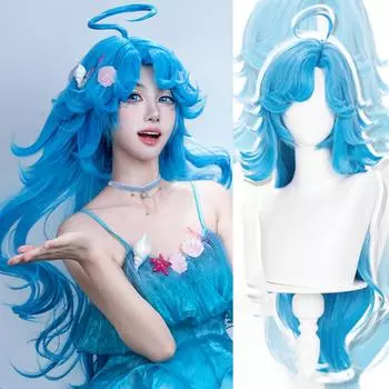 WTB Синий Длинный Синтетический Парик Слава Короля Русалочка Косплей Парик Фестиваль Пушистый Шелковый Синий Длинный Парик Волос 73CM