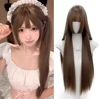 WTB синтетический длинный прямой парик, универсальный, женский, Лолита, повседневный, базовый стиль, пушистый, универсальный, длинный прямой парик 80cm