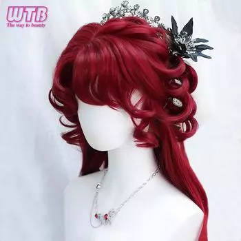 WTB Синтетический длинный вьющийся парик Лолиты с челкой, парик для девочек, милый парик с эффектом омбре, красный, оранжевый, блондин, черный, для косплея, вечерние, Хэллоуин, парик Харадзюку