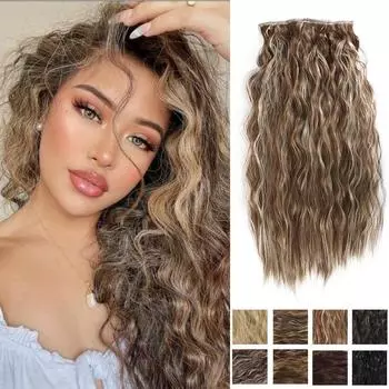 WTB синтетический парик 20 дюймов 16 заколок для наращивания волос парик с эффектом водной ряби набор из семи пушистых термостойких заколок для наращивания волос 50CM