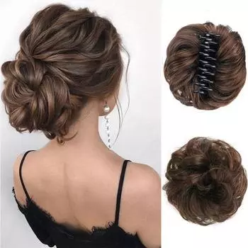 WTB синтетический парик большой коготь зажим пучок девушка естественно ленивые вьющиеся волосы пучок шар голова парик синтетический грязный пучок пончик парик 10CM