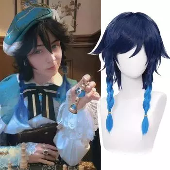 WTB синтетический парик Game Genshin Impact Wind God Bard Barbatos косплей мультяшный парик пушистый глянцевый антидеформационный короткий парик из волос 50CM