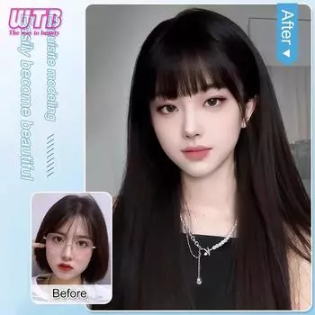 WTB Синтетический парик из натуральных длинных прямых волос, корейский черный, 65 см, с челкой