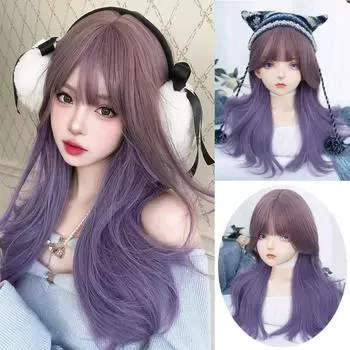 WTB синтетический парик Лолита женский таинственный элегантный фиолетовый градиент длинные вьющиеся волосы с челкой рождественский парик для косплея вечеринки 65cm