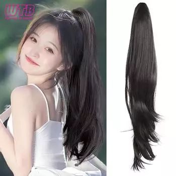 WTB Синтетический парик с хвостиком, женские длинные волосы с микровьющимися волосами, высокий хвост, натуральные длинные вьющиеся волосы для пожилых людей, искусственная коса