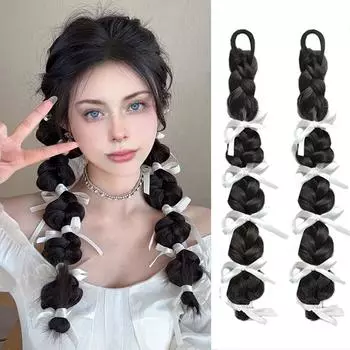 WTB синтетический парик с лентой, женская пузырчатая коса, красивая натуральная коса в балетном стиле, двойной хвост, боксерская коса