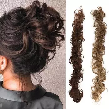 WTB синтетический парик, женские вьющиеся волосы, пучок, женский парик в виде гусеницы, вьющиеся волосы, пучок, натуральные бигуди, вьющиеся волосы, пучок, парик 70CM