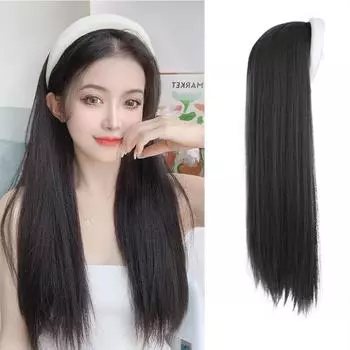WTB синтетический парик женский длинные волосы летний U-образный полуободковый парик с прямыми волосами натуральный парик для наращивания 60CM