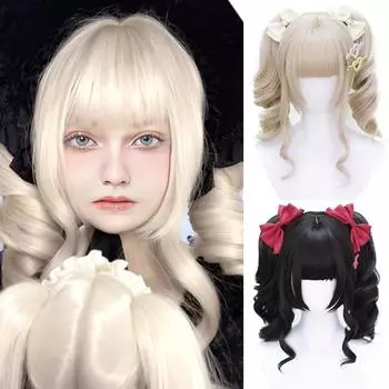 WTB синтетический парик женский милый свежий коготь клип глубокий двойной хвост прямые волосы парик с челкой рождественский косплей вечеринка парик 30cm