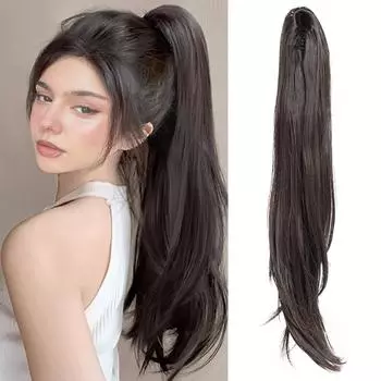 WTB синтетический парик женский прямой конский хвост наращивание волос парик маленький заколка стиль средняя длина прямой конский хвост 60cm чёрный/естественный