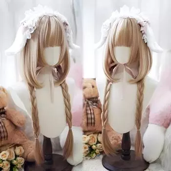 WTB Synthetic Wig Female Hairstyle Jellyfish Head Fashion Retro Lolita Straight Bangs Straight Hair Cosplay Holiday Party Wig 70cm
