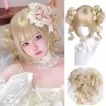 WTB синтетический парик женский светло-золотистый короткие вьющиеся волосы бобо великолепная Лолита повседневный стиль прямая челка косплей вечеринка парик 25cm