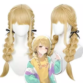 WTB Synthetic Wig Female School Idol Project Kotone Fujita Straight Bangs Gold Double Braided Hair Ponytail Cosplay Party Wig 70cm