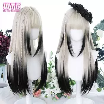 WTB женский синтетический парик Лолиты, длинные прямые волосы, омбре, двухцветные волосы с челкой, вечерние синтетические парики Лолиты для косплея для женщин