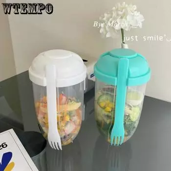 WTEMPO 1000 мл чашка для салата с вилкой, портативная портативная чашка с низким содержанием жира для диетических блюд, фруктов и овощей, закуска для улицы 1000ML розовый