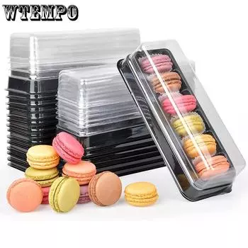 WTEMPO 100 шт. коробок для макарон с прозрачными крышками, 6 ячеек, контейнер для макарон, подарочные упаковочные коробки, 19*7*4,5 см, пластиковые мини-подносы для тортов, коробки для хранения 100pcs чёрный