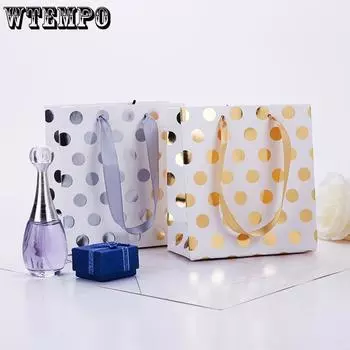WTEMPO 10 шт 14*7*15 см простые подарочные пакеты с горячим тиснением маленькие круглые бумажные сумки с принтом в горошек креативные праздничные принадлежности для вечеринок 10pcs золотой