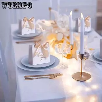 WTEMPO 10 шт 4,5*10*11,5 см однотонные креативные свадебные коробки для конфет с лентой, небольшие подарочные пакеты для хранения, праздничные подарочные коробки для вечеринок 10pcs чёрный