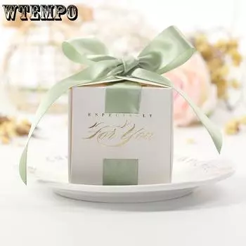 WTEMPO 10 шт 6,5*6,5*6,5 см однотонные коробки для конфет горячего тиснения на свадьбу в европейском стиле в стиле ретро, креативные праздничные подарочные коробки с лентой 10pcs синий