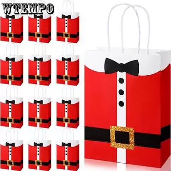 WTEMPO 10 шт. 8*16*22 см рождественские подарочные пакеты креативные печатные сумки праздничные вечерние прочные пакеты из крафт-бумаги пакеты для упаковки шоколада/конфет/тортов 16pcs красный