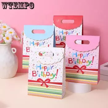 WTEMPO 10 шт. креативные подарочные пакеты на день рождения своими руками, симпатичные полосатые печатные бумажные сумки с бантом на день рождения, декоративные сумки для клуба вечеринок 24*10*32cm*10pcs белый