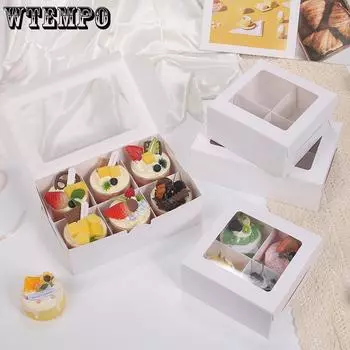 WTEMPO 10 шт. прозрачные коробки для упаковки кексов с окошком белые коробки для хранения десертов кондитерские подарочные коробки для свадебных фестивалей вечеринок 10pcs 16*16*7.5cm белый